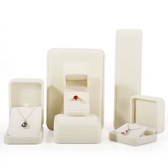 Beige White Velvet Jewelry Boxes Packaging Wholesale 