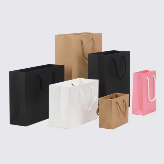 Brown Kraft Gift Bags Printed White & Black Color With Flat Paper Handles 