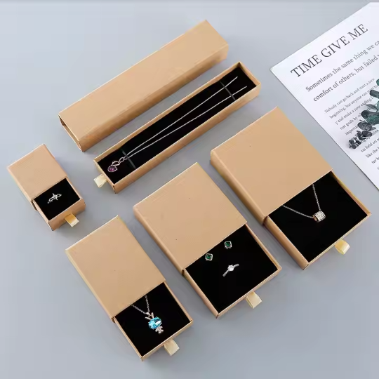 Buy Brown Kraft Jewelry Gift Boxes With Black Foam Insert Wholesale 