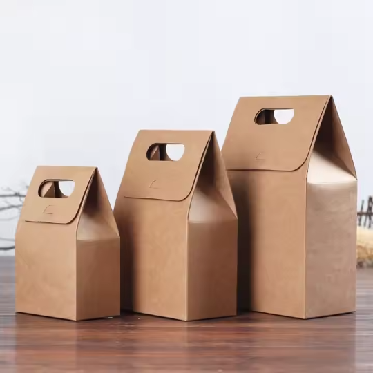 Brown Kraft Paper Favor Gift Boxes With Handle Tea Packaging 