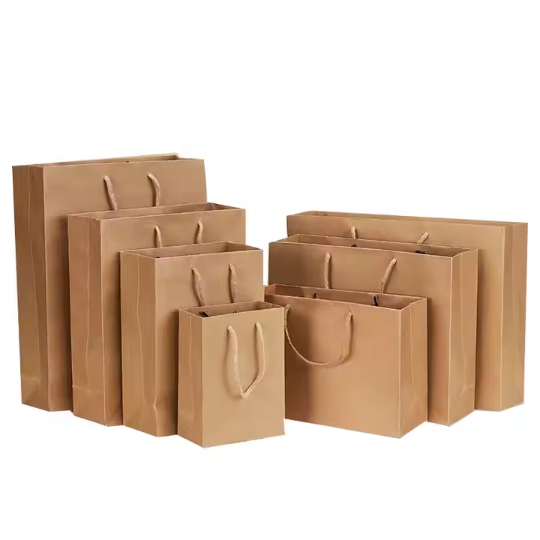 Brown Kraft Paper Gift Bags With Nylon Rope Handles 