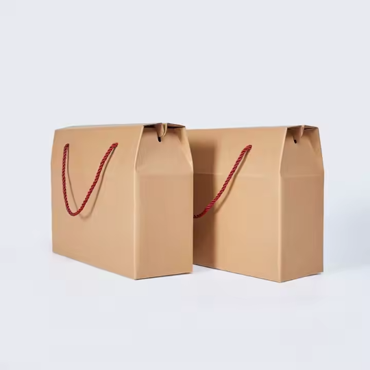 Brown Kraft Paper Gift Boxes With Window And Rope Handle 