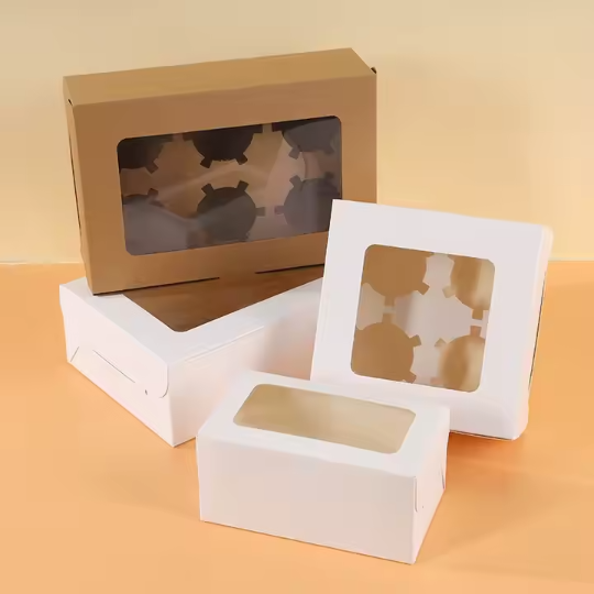 White Paper Muffin Cupcake Boxes With Insert And Clear Window 