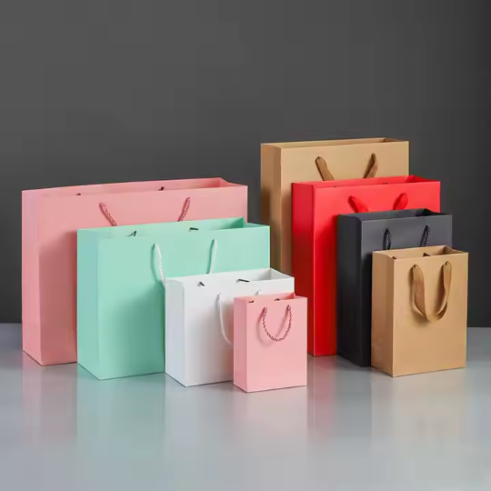 Colorful Natural Kraft Paper Gift Bags With Paper String Handle In 3 Sizes 