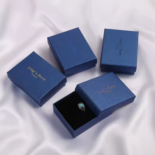 Dark Blue Vertical-textured Paper Cardboard Jewelry Boxes With Foam Insert 