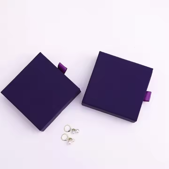 Dark Purple Vertical-textured Paper Cardboard Jewelry Boxes With Foam Insert 