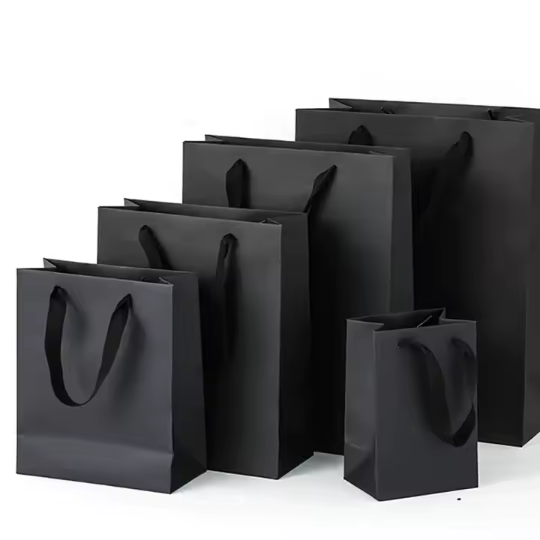 Black Kraft Paper Gift Bags With Nylon Rope Handles 