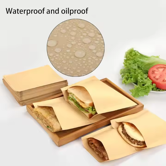 Greaseproof Biscuit Pancake Baking Food Packing Brown Kraft Paper Bag 