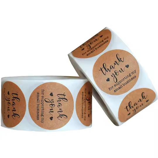 Thank You Stickers with Kraft Paper Round Design 