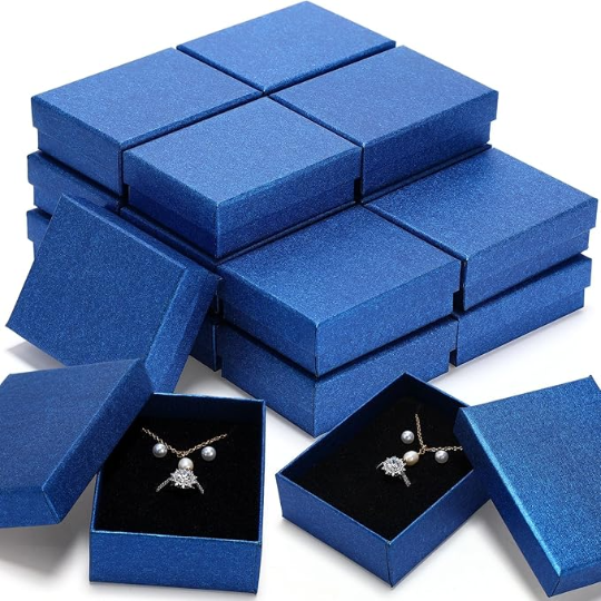 Light Blue Vertical-textured Paper Cardboard Jewelry Boxes With Foam Insert 