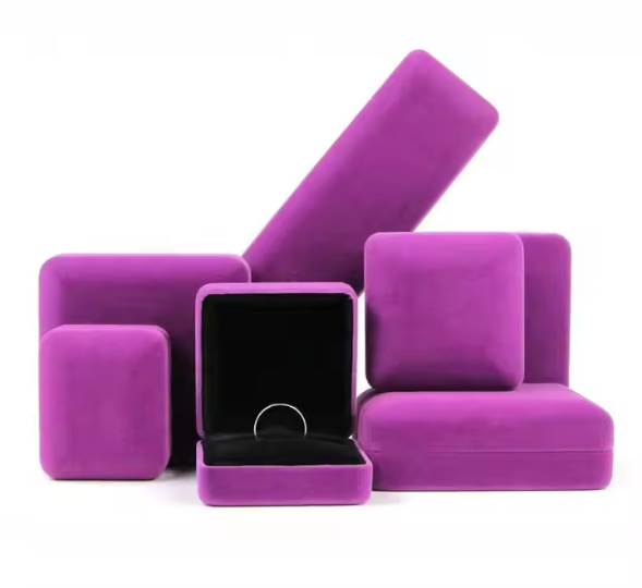 Black Rim Decorate Purple Velvet Jewelry Boxes Packaging Wholesale 