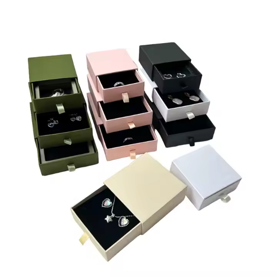 Rigid Slide Drawer Style Jewelry Gift Boxes & Ribbon 