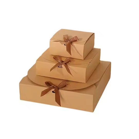 Silk Ribbon Closure Brown Kraft Favor Boxes Gift Packaging Wholesale 