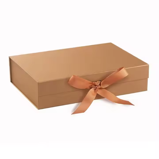 Silk Ribbon Closure Brown Kraft Paper Flat Pack Gift Boxes Wholesale 