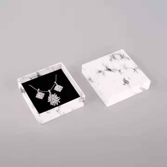 Marble Printing White 2-piece Telescoping Jewelry Gift Boxes With Foam Insert 