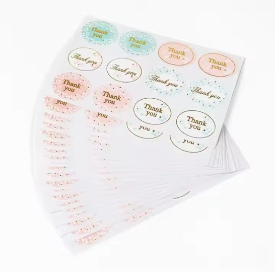 Oval Shaped Sticker & Label White Gold Foil Stamping ‘Thank You’ Text 